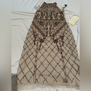 Adrianna Papell Strapless Beaded Dress in Brown